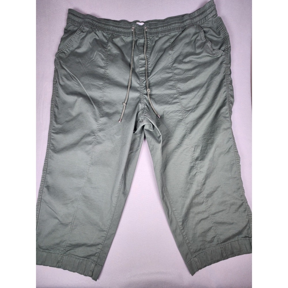 Croft & Barrow Women's Green  Twill Cropped Pants Drawstring Casual 3X Relaxed